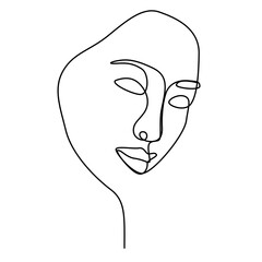 continuous one line hand drawing of woman face line art feminine isolated for decoration.