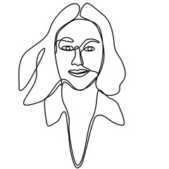 continuous one line hand drawing of woman face line art feminine isolated for decoration.