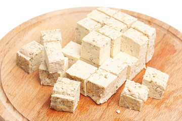 tofu cheese on the cutting board
