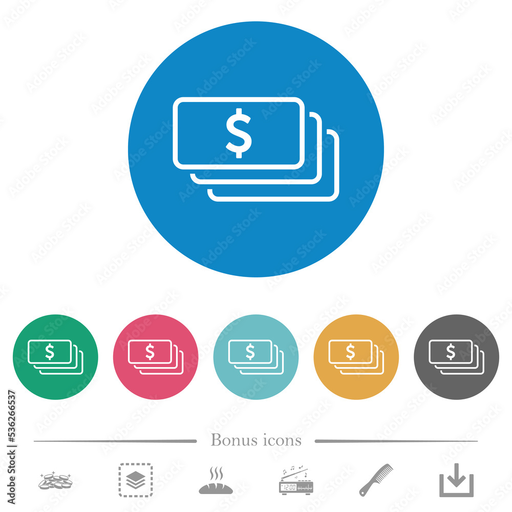 Wall mural american dollar banknotes outline flat round icons