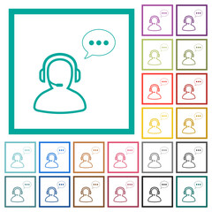 Talking operator active outline flat color icons with quadrant frames