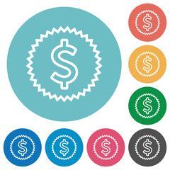 American dollar sticker outline flat round icons