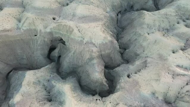 Overhead Top-Down Aerial shot in 4k at Arroyo Tapiado Mud Caves in the Anza Borrego State Park