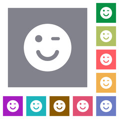 Winking emoticon solid square flat icons
