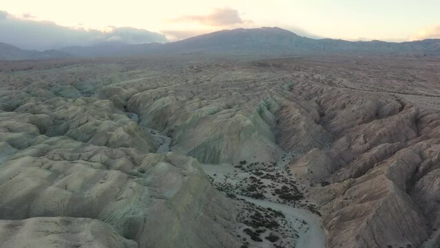Overhead Top-Down Aerial shot in 4k at Arroyo Tapiado Mud Caves in the Anza Borrego State Park; Golden Hour