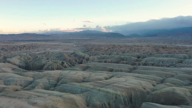 Overhead Top-Down Aerial shot in 4k at Arroyo Tapiado Mud Caves in the Anza Borrego State Park; Early Twilight