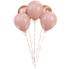 Pink balloons with gold ribbons. 3d rendering