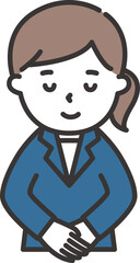 お辞儀をするスーツ姿の若い女性のイラスト