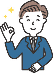 笑顔でオッケーサインをするスーツを着た男性のイラスト
