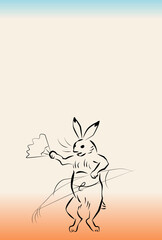 鳥獣戯画のうさぎの年賀状2023（文字なし）