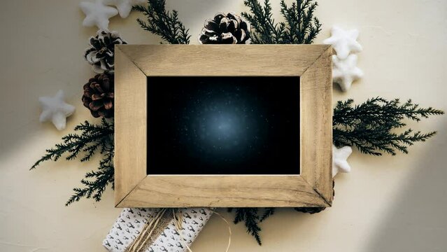 Christmas animated card, with blue background, mockup.