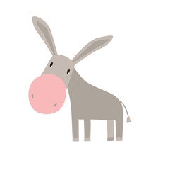 Fototapeta na wymiar Cute vector donkey. Little donkey. Funny cartoon animal. Farm animal. Donkey simple illustration
