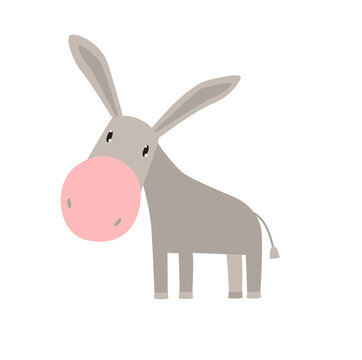 Cute donkey. Little donkey. Funny cartoon animal. Farm animal. Donkey simple illustration