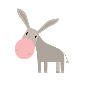 Cute vector donkey. Little donkey. Funny cartoon animal. Farm animal. Donkey simple illustration