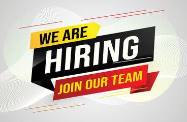 hiring recruitment Join now design for banner poster We are hiring lettering with geometric shapes lines. Vector illustration typographic. Open vacancy design template modern concept
