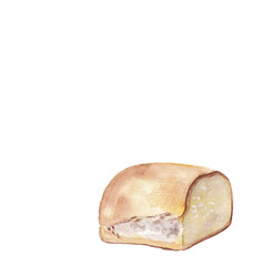 Loaf of bread watercolor and pencil illustration. Baking design element Hand painted food png clipart. Bakery, cafe, restaurant menu element. Recipe book, cooking book graphics. 