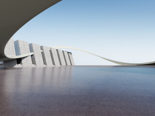 3d render of abstract futuristic architecture with concrete floor. - 536269944