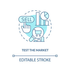 Test market turquoise concept icon. Business data analytics. Way to sustain brand abstract idea thin line illustration. Isolated outline drawing. Editable stroke. Arial, Myriad Pro-Bold fonts used