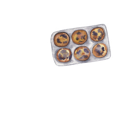 Muffins watercolor and pencil illustration. Baking design element Hand painted food png clipart. Bakery, cafe, restaurant menu element. Recipe book, cooking book graphics. 