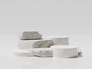 3d render of small stone forming a product podium, showcase of beauty and cosmetics product.