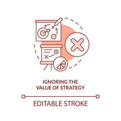 Ignoring value of strategy orange concept icon. Brand longevity challenge abstract idea thin line illustration. Isolated outline drawing. Editable stroke. Arial, Myriad Pro-Bold fonts used