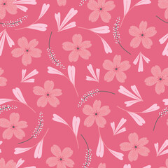 Pretty Pink Flowers Vector Seamless Pattern