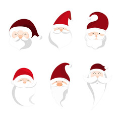 A cute Santa Claus Christmas and New Year set. Set of cute cartoon Santa with different face. Illustration concept.