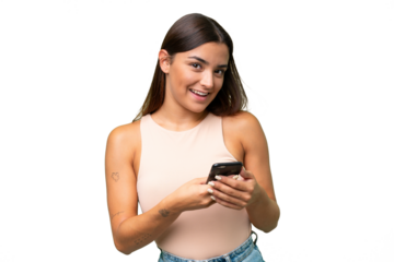 Young beautiful brunette woman over isolated background