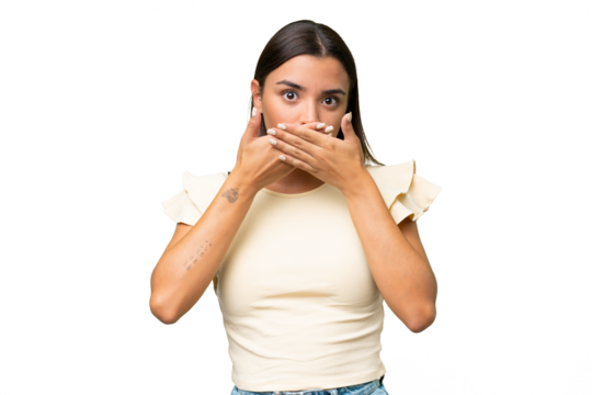 Young beautiful brunette woman over isolated background