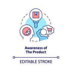 Awareness of product concept icon. Sensory system in customer behaviour abstract idea thin line illustration. Isolated outline drawing. Editable stroke. Arial, Myriad Pro-Bold fonts used