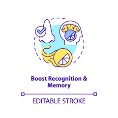 Fototapeta premium Boost recognition and memory concept icon. Ambient scent benefit abstract idea thin line illustration. Unforgettable brand. Isolated outline drawing. Editable stroke. Arial, Myriad Pro-Bold fonts used