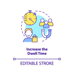 Increase dwell time concept icon. Scent marketing advantage abstract idea thin line illustration. In store experience. Isolated outline drawing. Editable stroke. Arial, Myriad Pro-Bold fonts used