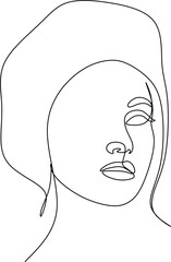 Abstract Woman Face Line Art Drawing. Female Face Silhouette One Line Drawing. Woman Minimal Art for Modern Design: Prints, Wall Decor, Posters, Social Media. Raster copy