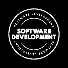 Software Development - set of computer science activities dedicated to the process of creating, designing and supporting software, text concept stamp