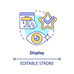 Display concept icon. Visualization in retail marketing abstract idea thin line illustration. Product placement in store. Isolated outline drawing. Editable stroke. Arial, Myriad Pro-Bold fonts used