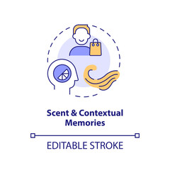 Scent and contextual memories concept icon. Olfactory marketing in retail abstract idea thin line illustration. Isolated outline drawing. Editable stroke. Arial, Myriad Pro-Bold fonts used