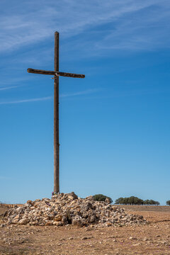 Wooden cross in Alto de Atapuerca, Burgos, Spain. Santiago's road.