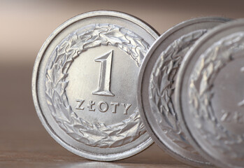 Polish zloty coins. Coin 1 zloty. Currency Poland.