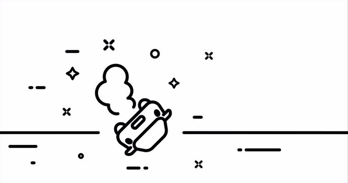 Upside down car with smoke. Rise, descent, slope, service station, accident, insurance, repair. Traffic rules concept. One line drawing animation. Motion design. Animated technology logo. Video 4K
