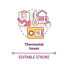 Fototapeta premium Thermostat issues concept icon. Heating system mistakes. Reduce fuel bill costs abstract idea thin line illustration. Isolated outline drawing. Editable stroke. Arial, Myriad Pro-Bold fonts used