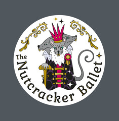 Three-headed Mouse King from Nutcracker’s story. Ballet sticker concept illustration. Vector EPS + JPEG + Transparent PNG	
