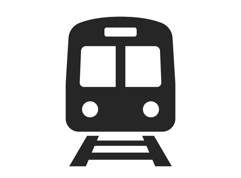Subway black flat icon. Railway transport. Front view of train or tram sign. Train, railroad, subway.