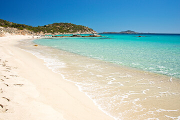 crystal clear water and white sand in Porto sa Ruxi beach, Villasimius, Sardinia