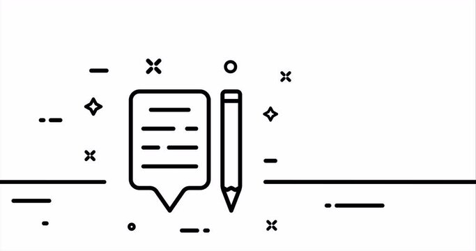 Speech bubble with pencil. Correspondence, chat, mute, notification, silence, mail, message, information, suppor. One line drawing animation. Motion design. Animated technology logo. Video 4K