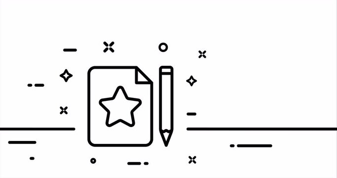 Speech bubble with star and pencil. Correspondence, chat, mute, notification, silence, mail, message, information, suppor. One line drawing animation. Motion design. Animated technology logo. Video 4K