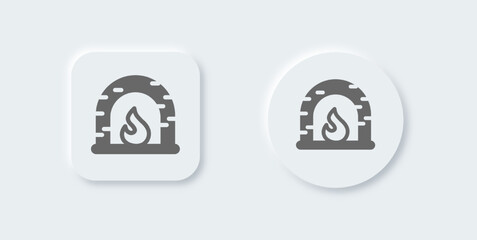 Fireplace solid icon in neomorphic design style. Hygge signs vector illustration.