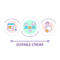 Find complex issues loop concept icon. Search mistakes. Problems solving. Product testing abstract idea thin line illustration. Isolated outline drawing. Editable stroke. Arial font used