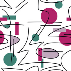 Shapes and lines seamless pattern vector. Abstract geometric backdrop illustration. Wallpaper, graphic background, fabric, textile, print, wrapping paper or package design.