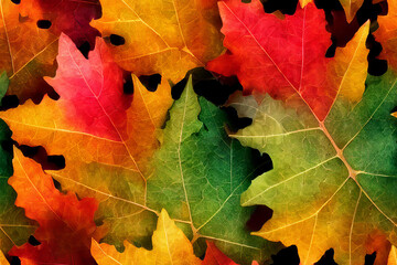 Fall Tree Leaves Autumn Color Seamless Texture Pattern Tiled Repeatable Tessellation Background Image