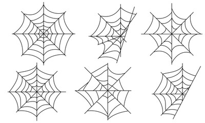 Halloween spider web isolated on white background. Hector venom cobweb set. Vector illustration